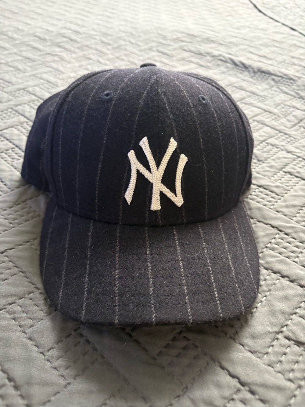 Todd Snyder Pinstripe NY Logo Cap - Navy and White